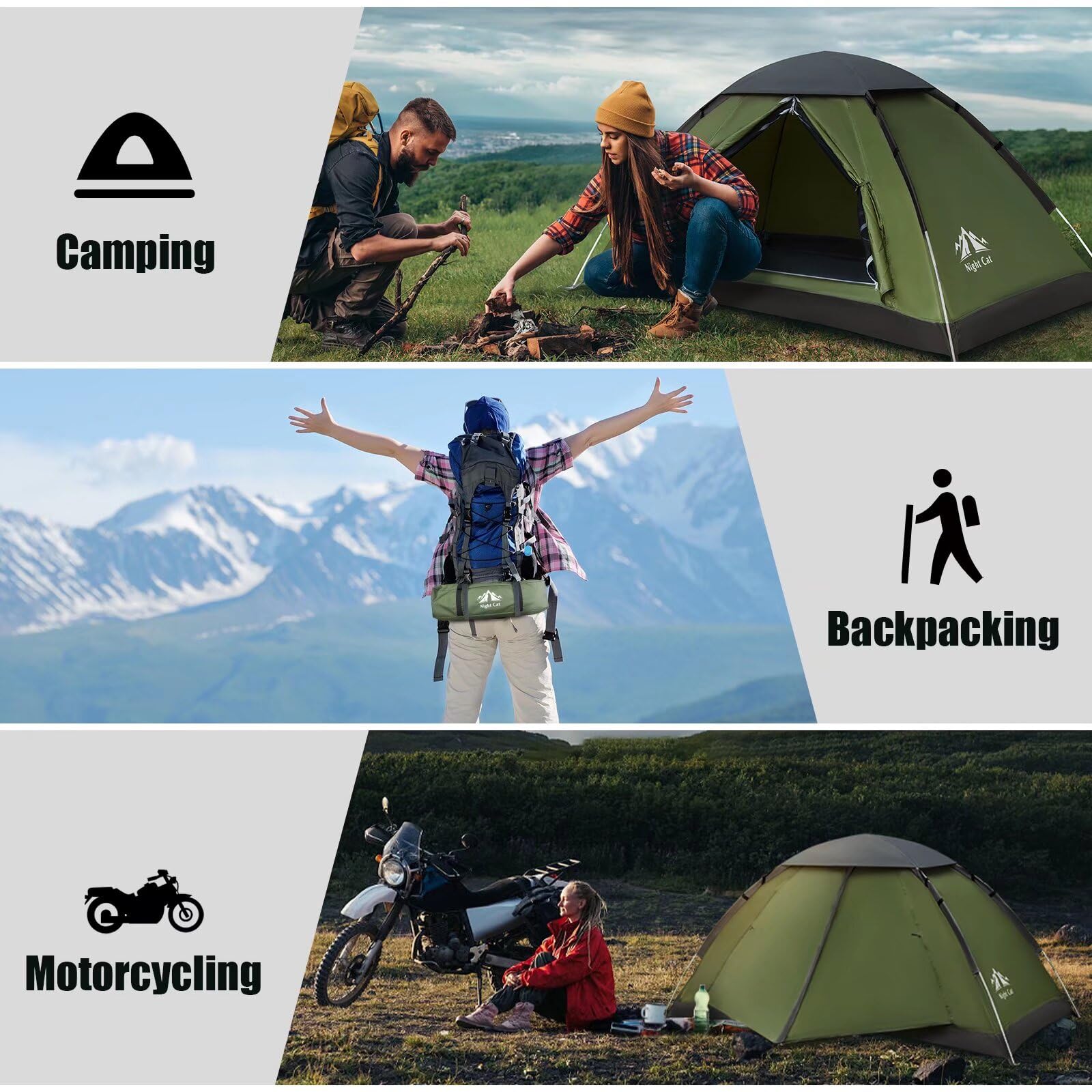 Night Cat Backpacking Tent for One 1 to 2 Persons Lightweight Waterproof Camping Hiking Tent for
