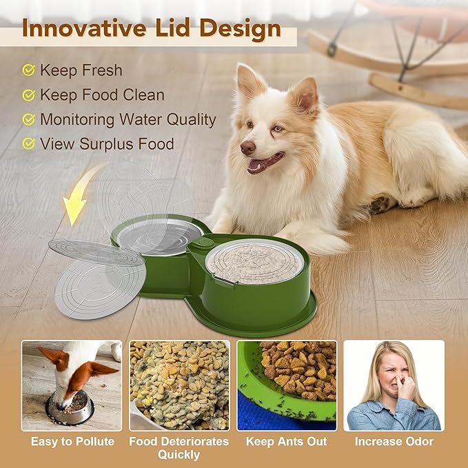 Stainless Steel Dog Bowl Set with Lids, 304 Metal Dual Food & Water Bowls for Dogs & Cats, Large Capacity Pet Feeder with Cover Keeps Food Fresh, Anti-Skid Dog Dish for Small/Medium/Large Pets