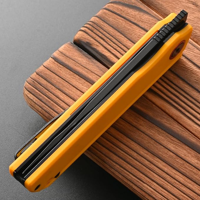 FF15 Folding Pocket Knife, AUS-10 Steel Blade G10 Handle EDC Tool Knife Pocket Clip for Men Women Outdoor Camping, Hunting, Survival(Yellow)