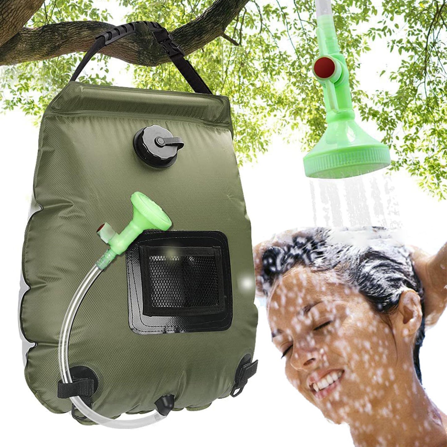 KIPIDA Solar Shower Bag | 5 Gal/20L Solar Heating Camping Shower Bag | Removable Hose | On-Off