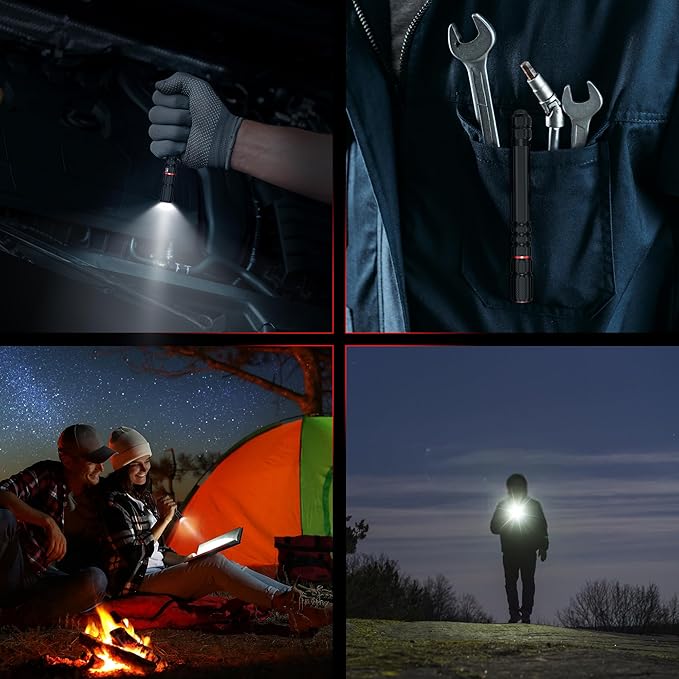 FORTO Rechargeable Pen Light Flashlight, 400 Lumens Small Pocket Flashlight with Clip, IP67 Waterproof, 2 Light Modes, 3-Color Battery Indicator, Type-C Charging, for Inspection,Emergency（2 Pack）