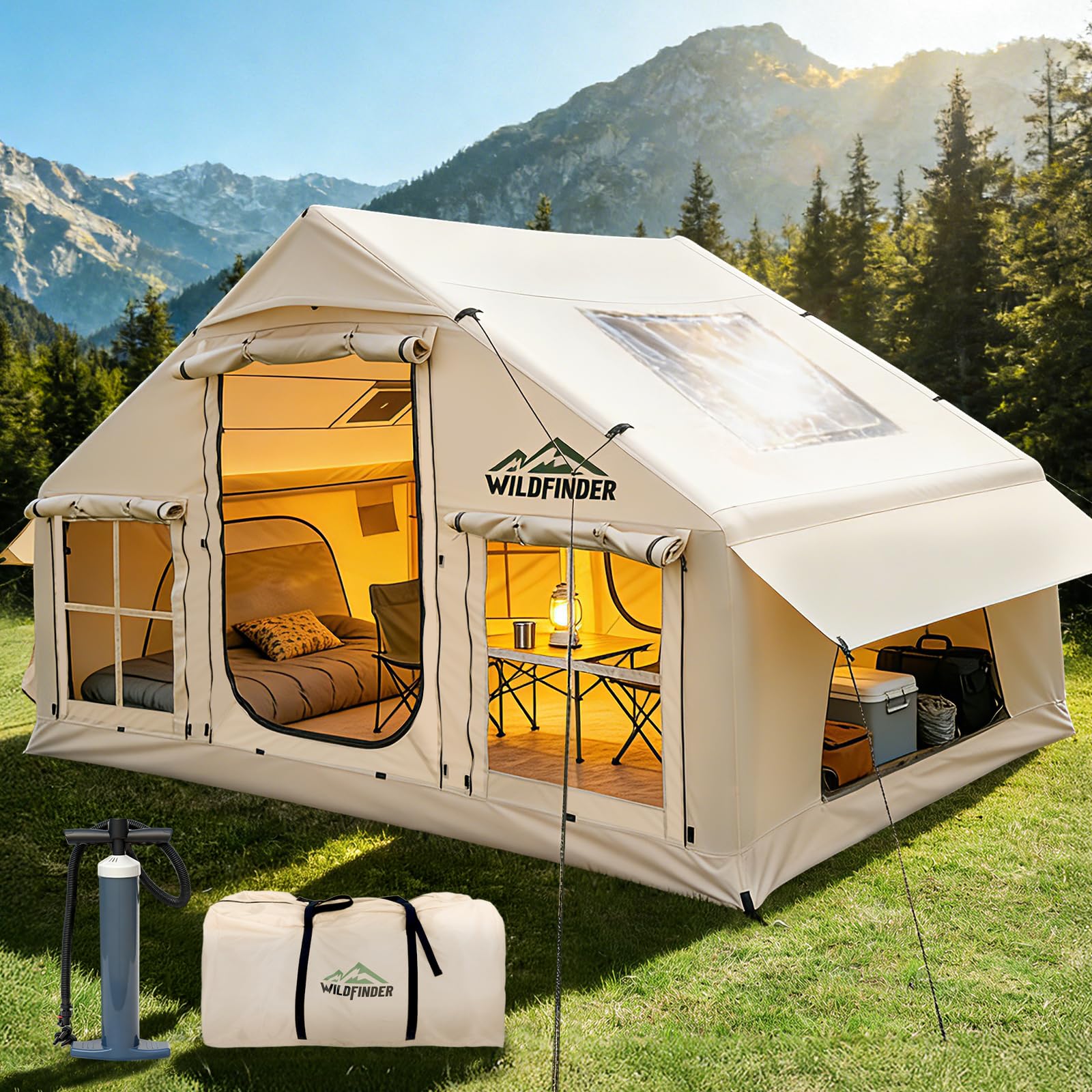 Inflatable Tent with Skylight & Stove Jack,Blow Up Tents, Hot Tent