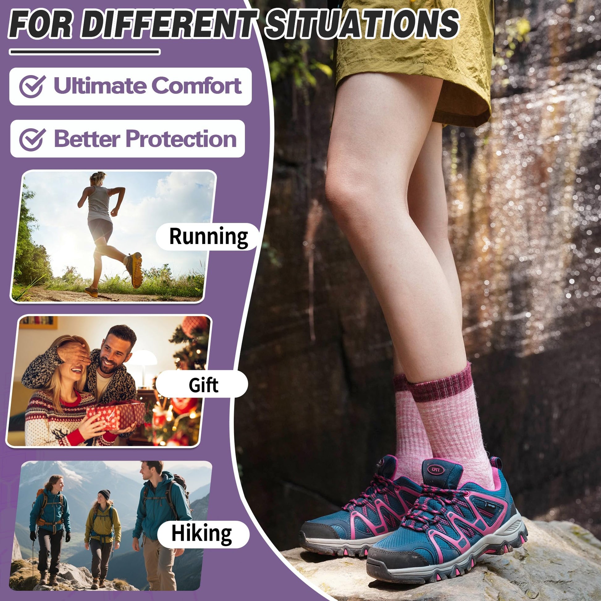 SAVALOS Merino Wool Hiking Socks for Women Thermal Warm Winter Cozy Work Crew Gifts Socks 5 Pairs