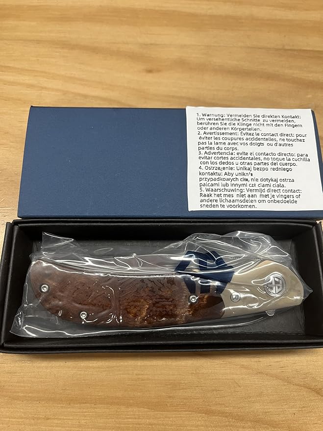 Petrified fish PFP09 Hourglass Folding Knife,3.54" K110 Steel Satin Blade, 3.88oz Titanium and Gallwood Handle Pocket knife for Camping Outdoor EDC (Gall wood Satin)