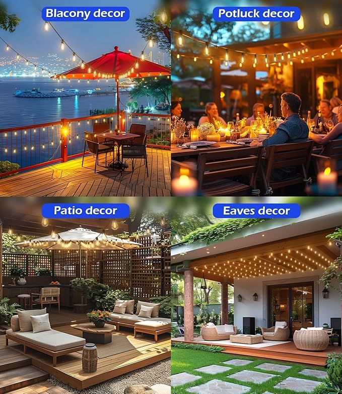 Tenmiro 60FT Outdoor String Lights, Waterproof 16+1 Edison Shatterproof Bulbs Led Outside Patio Lights for Porch Deck Garden Backyard Balcony Wedding Party Decor