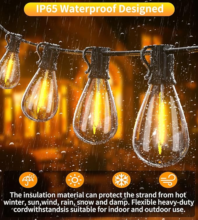 Tenmiro 60FT Outdoor String Lights, Waterproof 16+1 Edison Shatterproof Bulbs Led Outside Patio Lights for Porch Deck Garden Backyard Balcony Wedding Party Decor