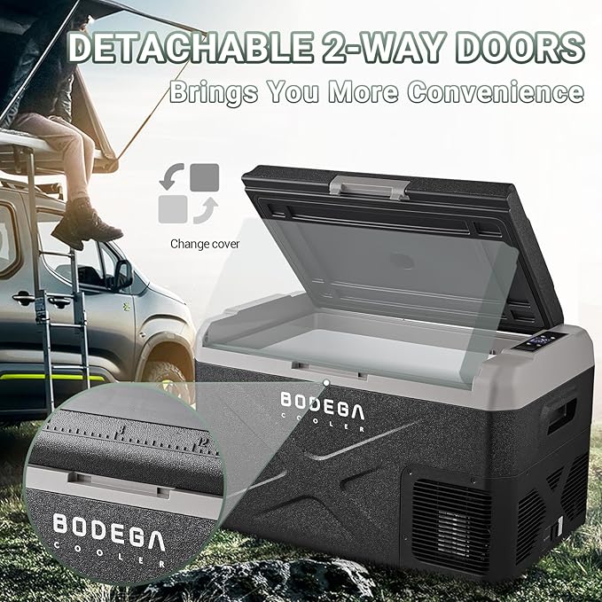 BODEGACOOLER 12 Volt Car Refrigerator, Electric Cooler Portable Freezer APP Control, 32Quart(30L) RV Car Fridge-4℉-68℉, 12/24V DC100-240 Volt AC for Outdoor Camping Travel Vehicles Home Use, Black