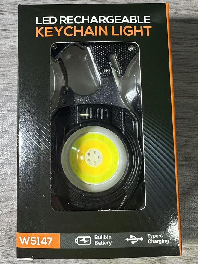 MAKDAK Keychain Flashlight Rechargeable Cob Keychain Work Light 7 Modes 1600Lumen High Lumen Flashlights for Emergencies,EDC (Black)