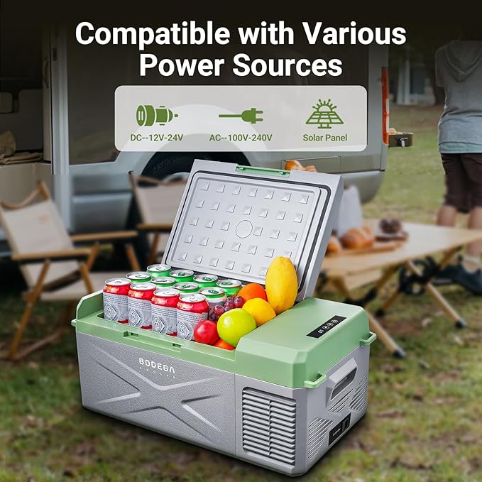 BODEGACOOLER 12 Volt Car Refrigerator, 17 Quart Portable Freezer, Car Fridge -4℉-68℉, Electric Cooler 12/24V DC100-240 Volt AC for Outdoor, RV, Camping, Travel, Vehicles, Home Use