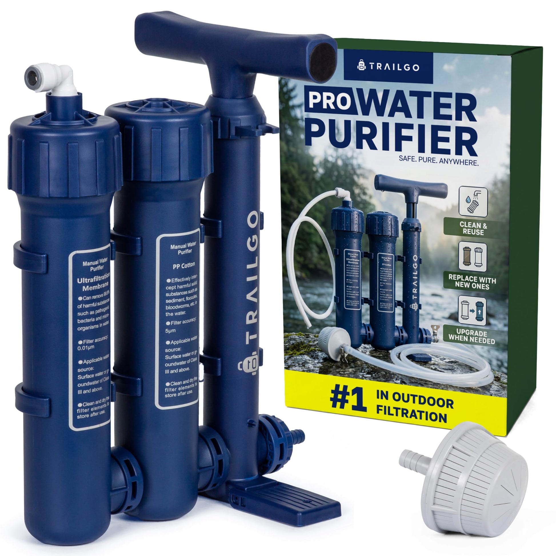 Trailgo Pro Portable Water Filter for Camping - Water Purifier Survival