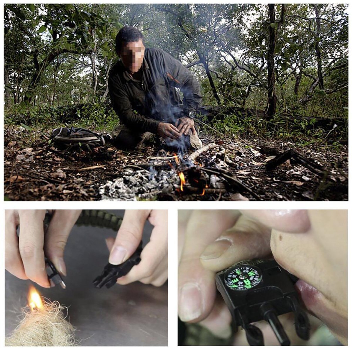 MQQC Kissmi 10 Pack Paracord Bracelet Survival Gear with Compass, Fire Starter, Whistle and