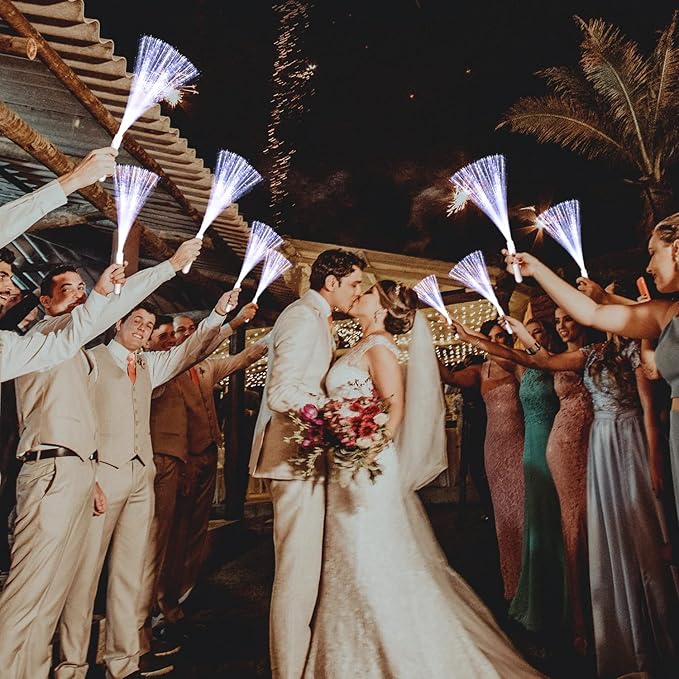 12 Pack White Glow Sticks Light Up Fiber Optic Stick Glow Wands Bulk with 3 Flashing Models for Christmas Halloween Birthday Wedding Bachelorette Concerts Clubs