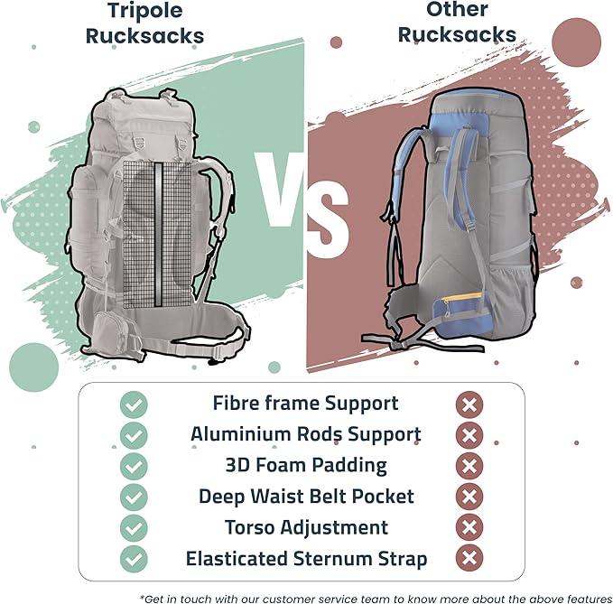 Tripole Colonel 80 Litres Internal Frame Trekking and Hiking Rucksack + Detachable Day Pack, Rain Cover, Black