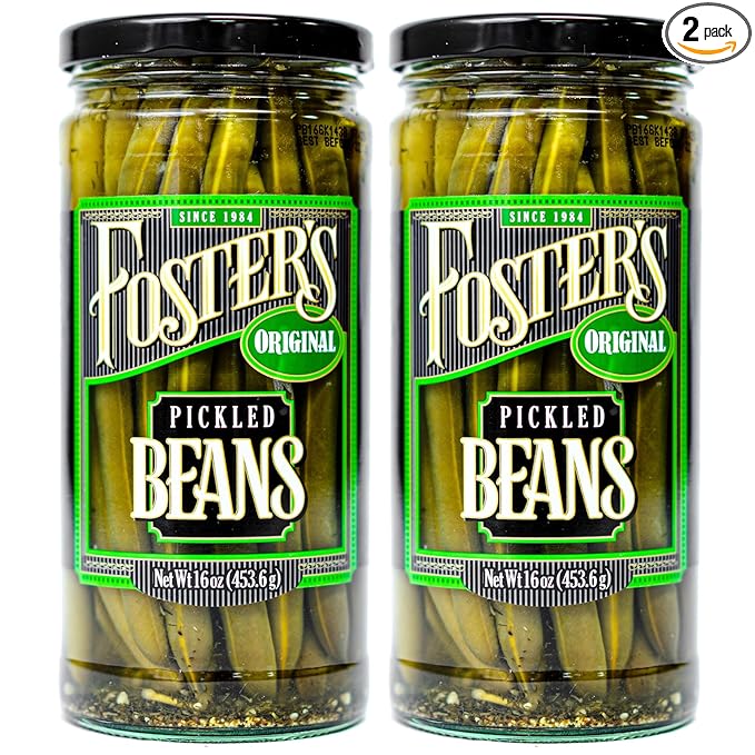Foster's Pickled Green Beans in a Jar, Original, 16oz, 2 Pack, Traditional Pickled Vegetables Recipe for over 40 years, Low Calorie Snack, Gluten Free, Fat and Preservative Free Pickles