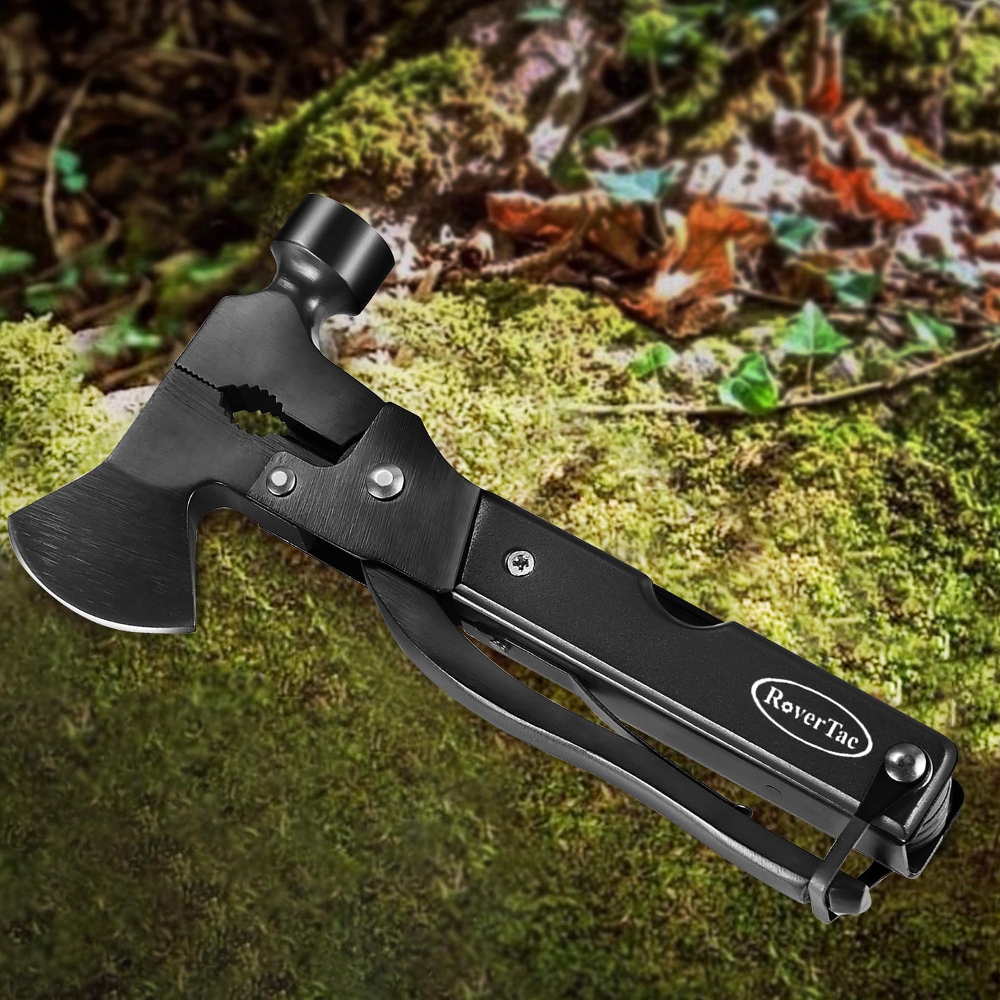 RoverTac 14-in-1 Multitool Camping Axe – Multi Tool with Knife, Hammer, Saw, Screwdrivers, Bottle