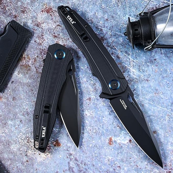 VNLA Folding Pocket Knife.with Flipper Opening,Sandvik 14C28N Blade, G10 Handle,with Pocket Clip,for Men Women,Sharp Outdoor Tool EDC Knives (Black Blade)