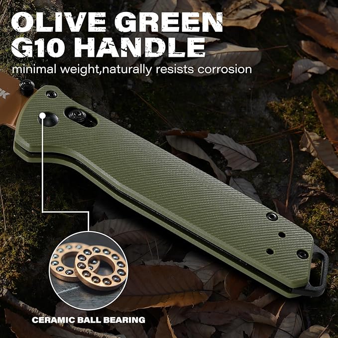 RBLACK Folding Knife with 3.39'' 154CM Steel Tanto Blade, Bug Pocket Knife for Men Women Gifts, Axis Lock EDC Tactical Knife with Lightweight G10 Handle, Reversible Pocket Clip - RK0402-OG