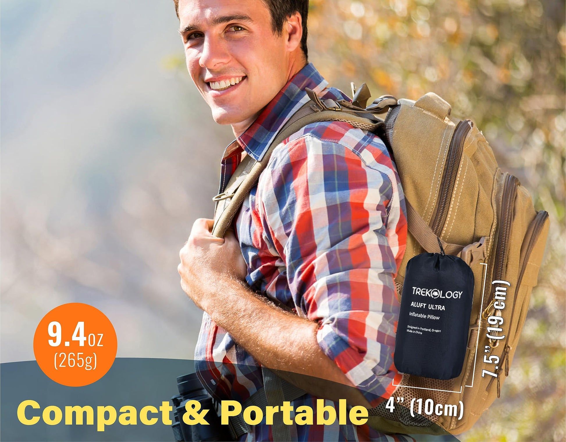 TREKOLOGY Camping Pillow - Large Inflatable (24"x15") for Home-Like Comfort, Portable & Ergonomic