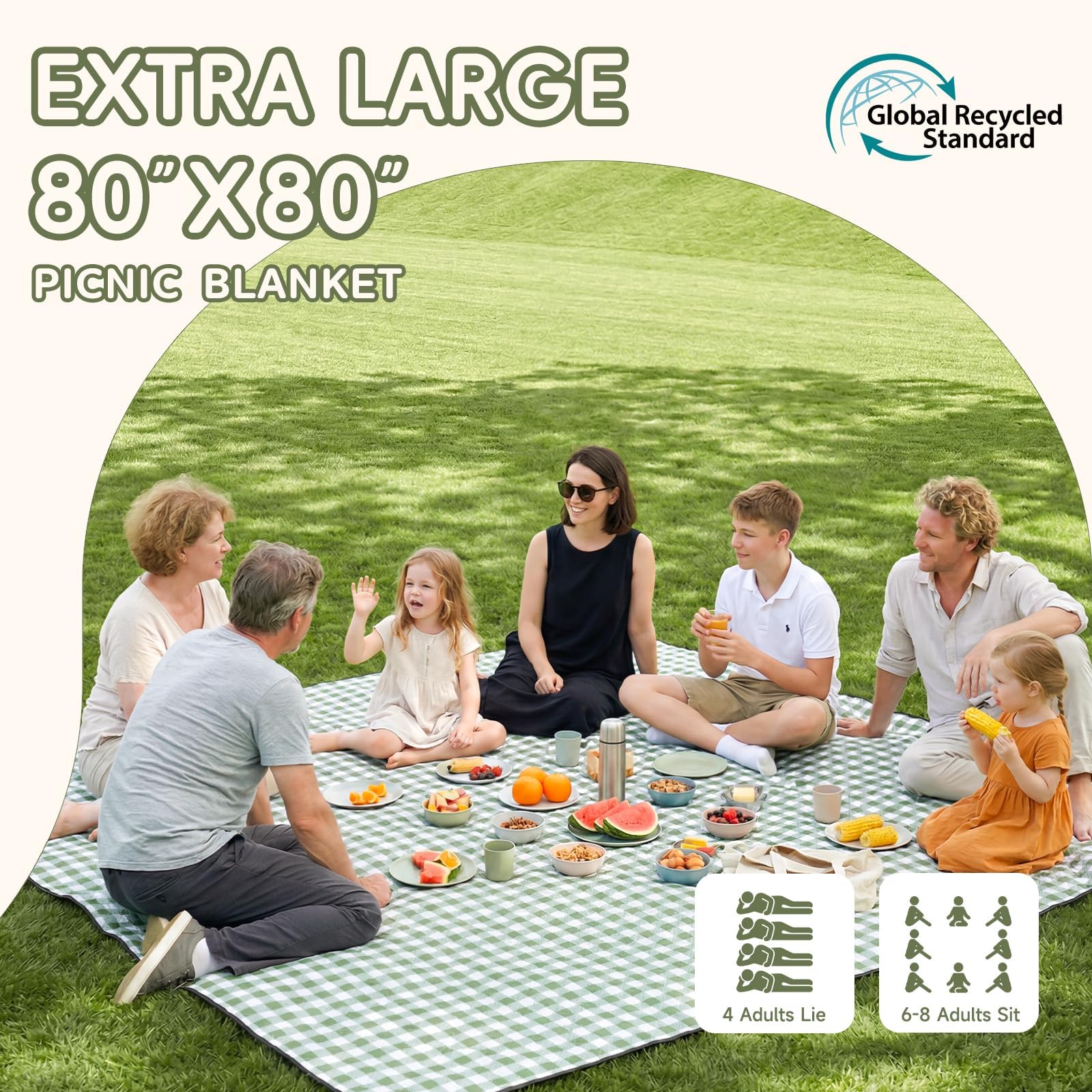Genovega Waterproof Picnic Blanket Beach Outdoor Camping Mat Rug Extra Large Foldable Cute Big