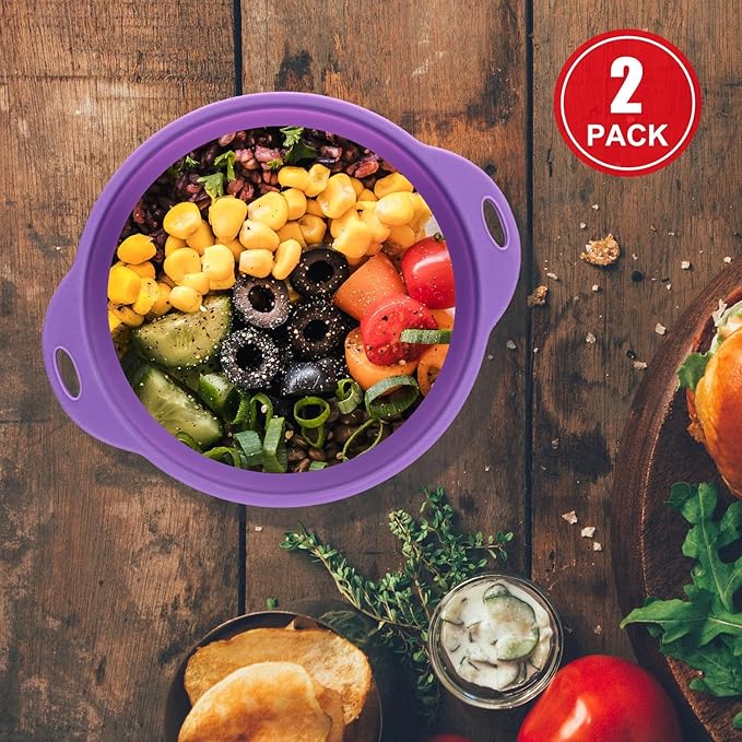Collapsible Mixing Bowl 2 Pack Camping Bowl Outdoor Hiking Travel 61 oz Collapsible Bowl for Storage and Mixing Food-Grade Silicone Food Storage Container(Purple)