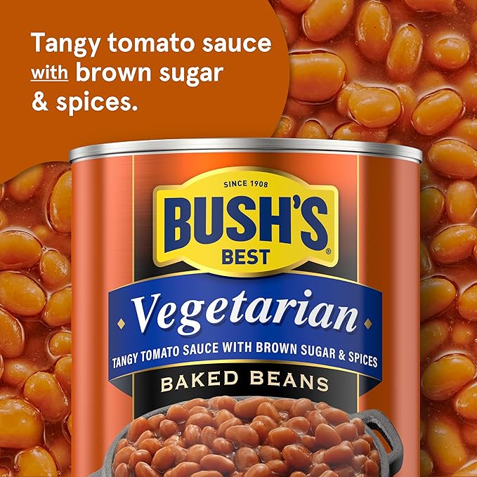 BUSH'S BEST 16 oz Canned Vegetarian Baked Beans, Source of Plant Based Protein and Fiber, Low Fat, Gluten Free, (Pack of 12)