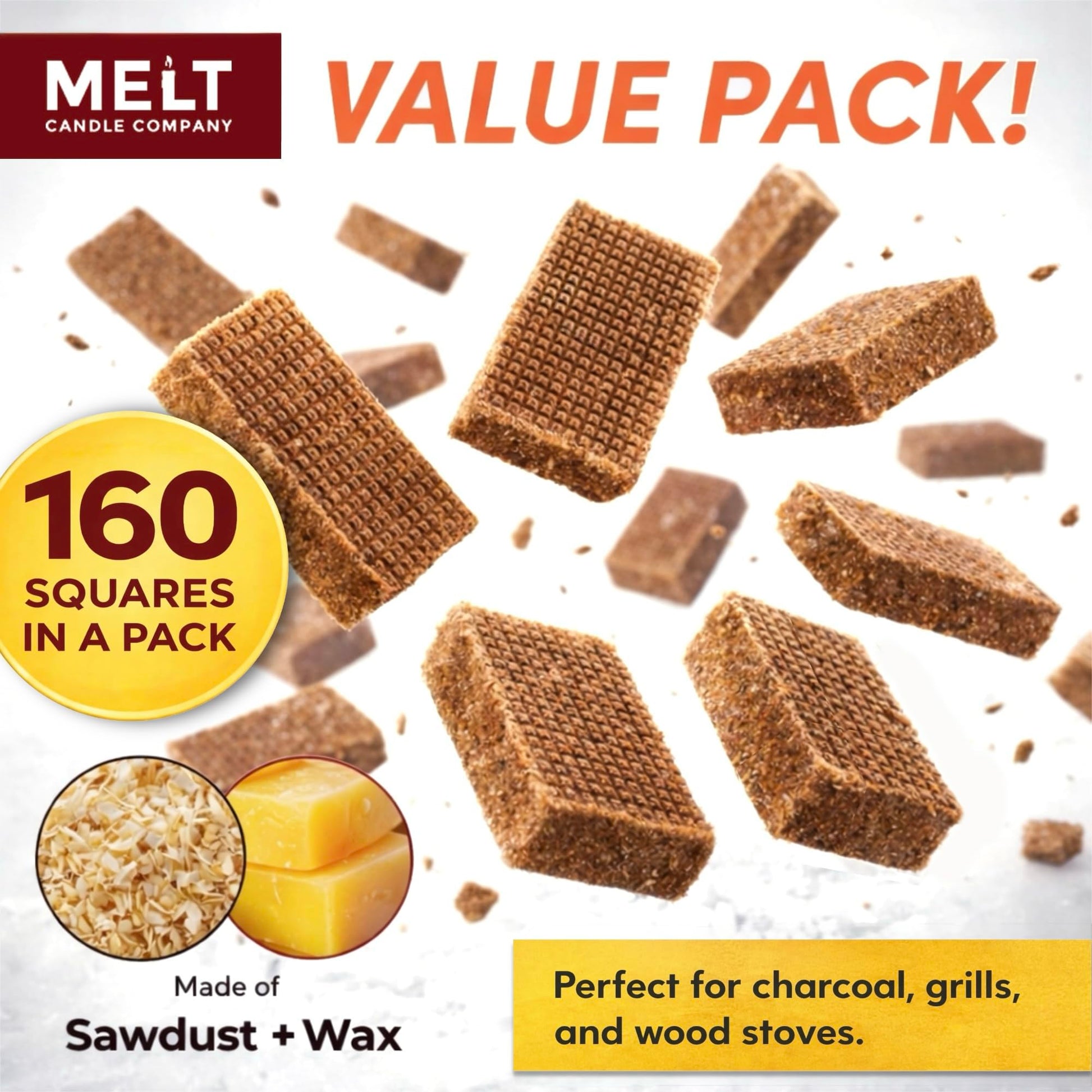 Fire Starter Squares, 160 pcs - Charcoal Fire Starters for Campfires, Grill, Outdoor Pit