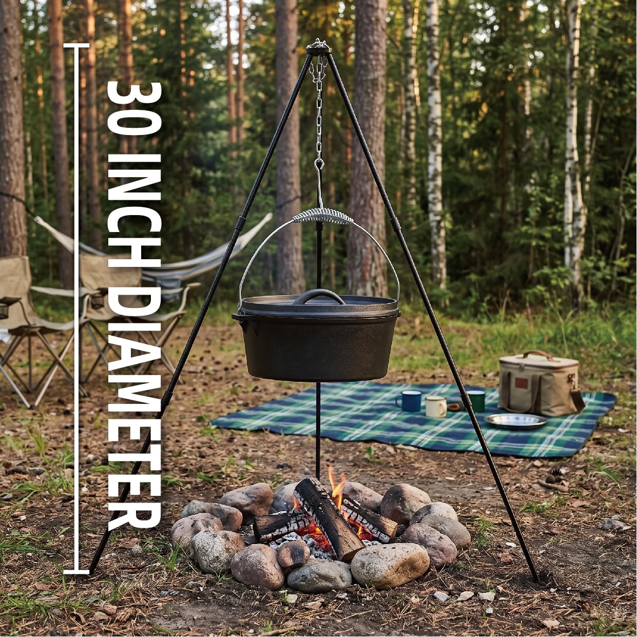 4.5Qt camping dutch oven with lid，cast iron dutch oven，Lifter Handle，Camping Tripod，Cast Iron