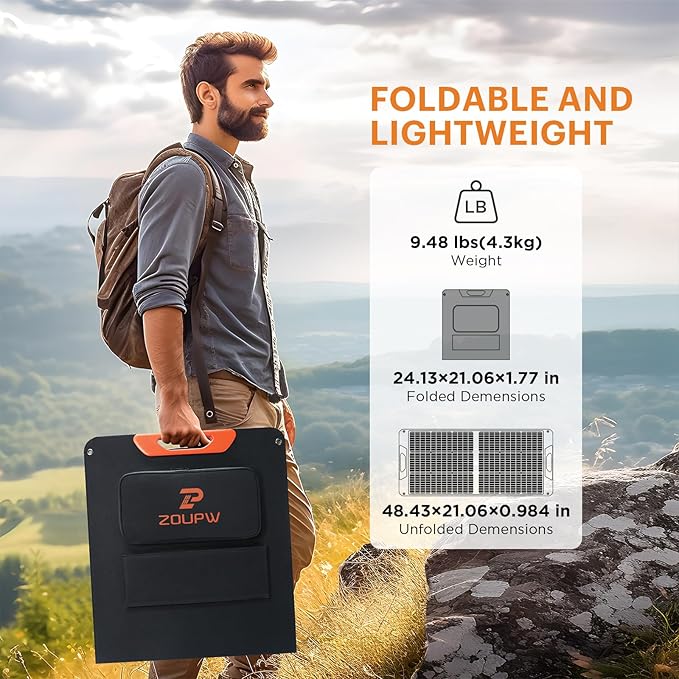 100W Portable Solar Panel,RV Essentials, 20V ETFE Foldable Solar Charger for Power Station,QC3.0 USB-A &Type-C Output,23.5% High Efficiency IP67 Waterproof for Camping RV Hurricane