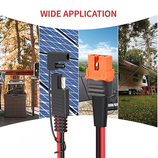 10AWG XT60i to SAE Adapter Extension Cable with SAE Polarity Reverse Adapter for Portable Power Station Solar Panel Solar Generator(2FT)