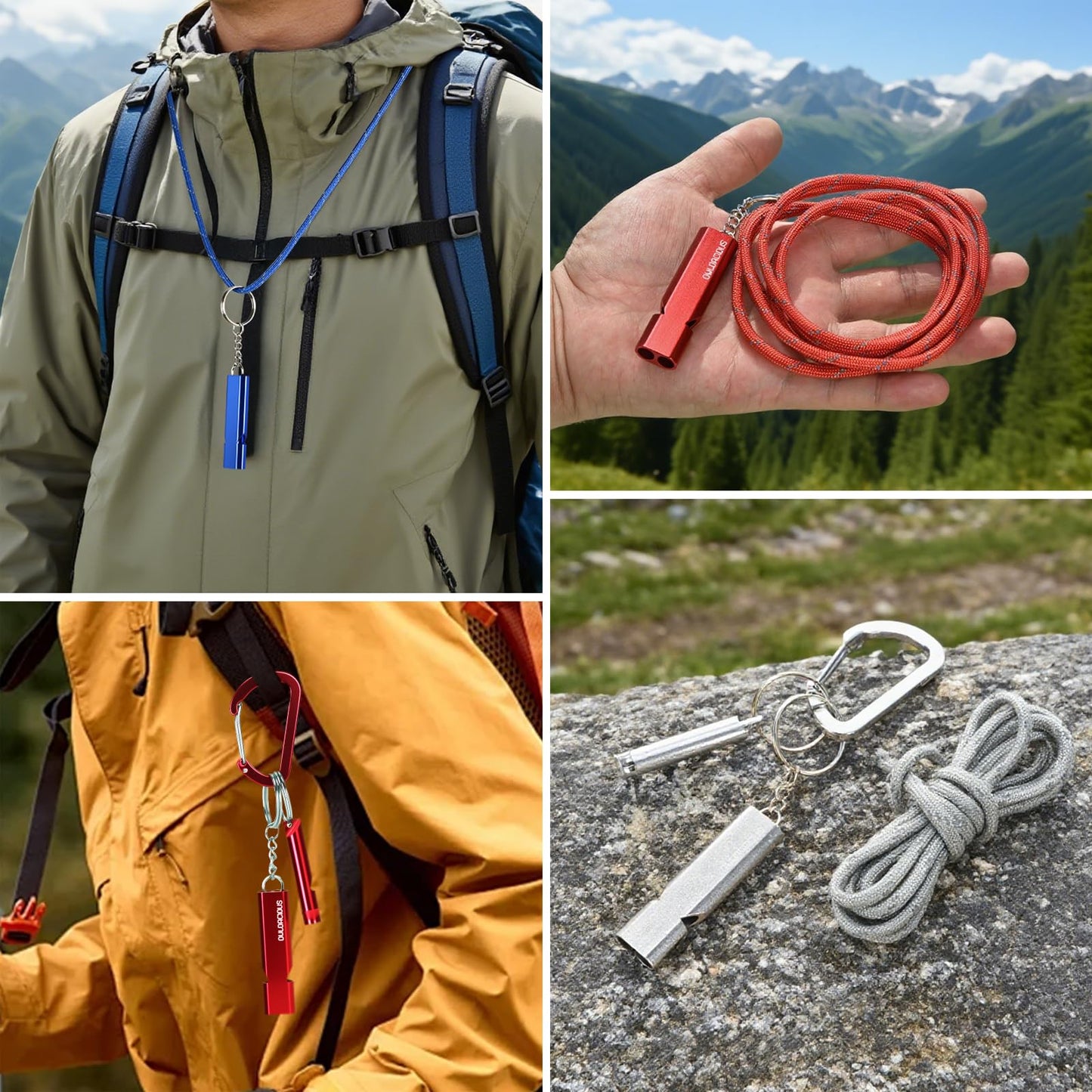 6 Pack Emergency Whistle Set, 120dB, 3 Paracord Lanyards & 3 Carabiners