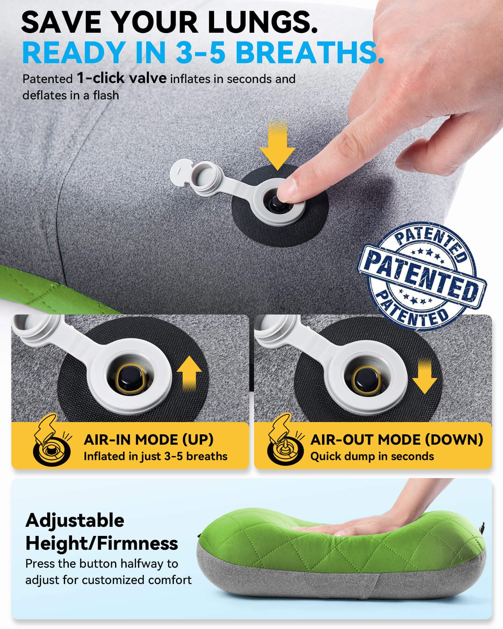 Hikenture Camping Pillow with Removable Cover, Ultralight Inflatable Pillow