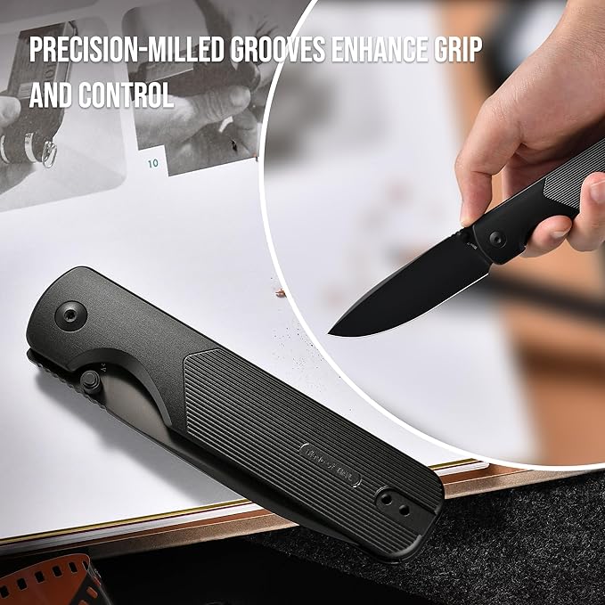 OKNIFE Duron Folding Pocket Knife, 3.5" PVD Coated Nitro-V Steel Blade, Frame Lock Lightweight O-Aluminum Ambidextrous Handle with Clip, Ideal EDC Tool for Outdoor, Camping & Survival (Stealth Grey)