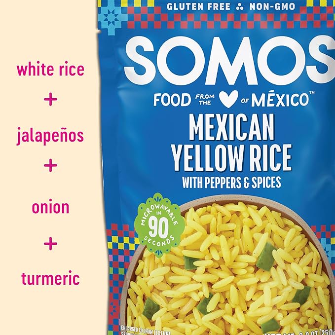 SOMOS Mexican Yellow Rice | Gluten Free, Non-GMO & Microwavable Meals Ready to Eat - Delicious, Healthy & Convenient - Perfect for Burrito Bowls, Tostadas & More | 8.8 oz (Pack of 6)