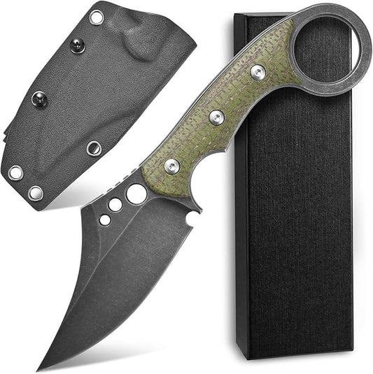 C1116 Fixed Blade Knife,D2 Steel Blade +Micarta Handle Outdoor Survival Camping Claw Knife with Kydex Sheaths(Green) …