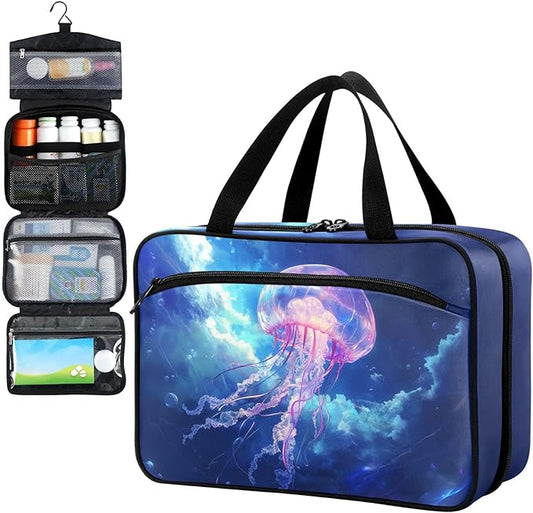 Fustylead Magical Jellyfish in The Sky Travel Medicine Organizer Bag Home Storage First Aid Kit Large Pill Case with Zipper for Pill Bottle, Vitamins, and Medical Supplies