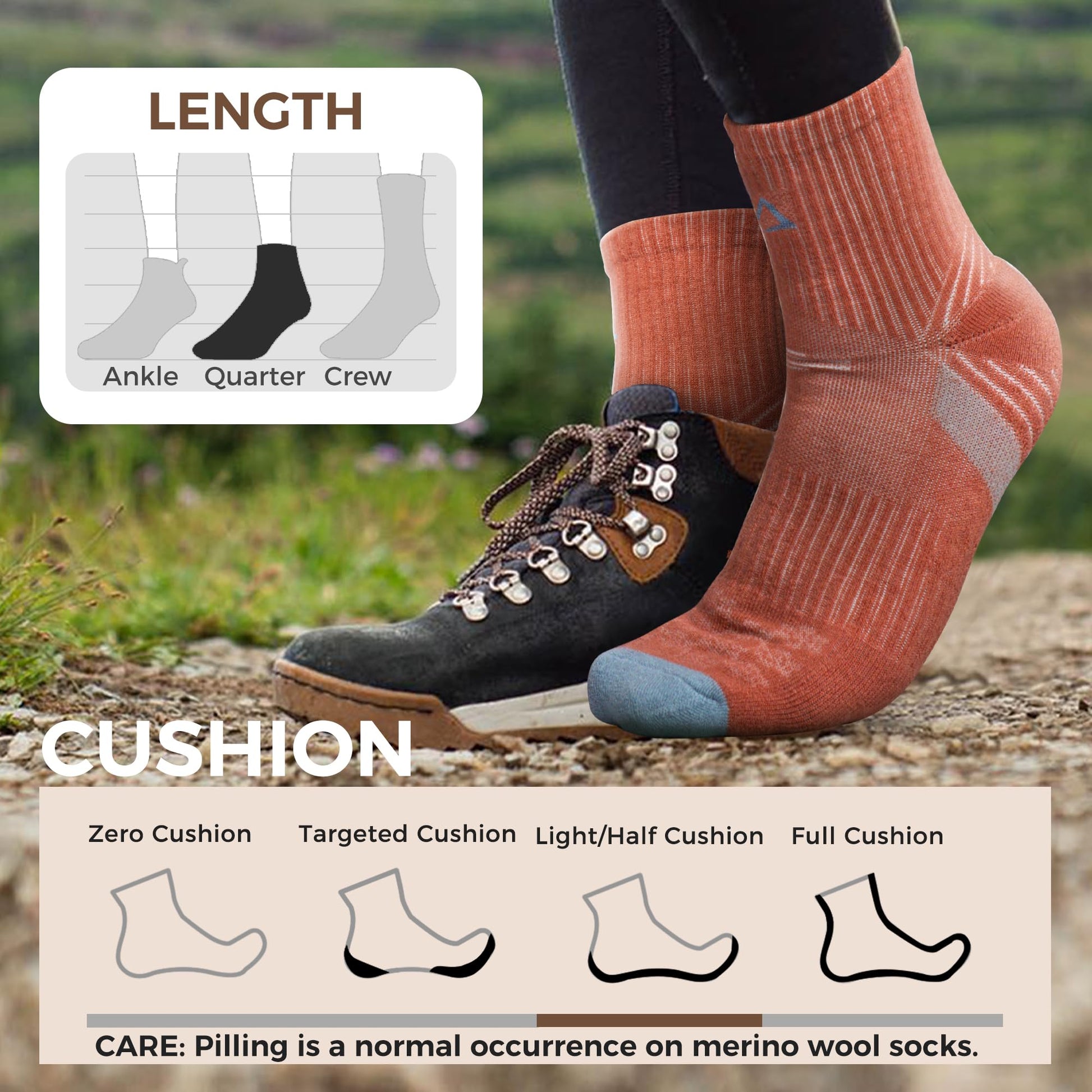 innotree Merino Wool Hiking Socks for Women Quarter Ankle Socks Thermal Warm Cushion Moisture