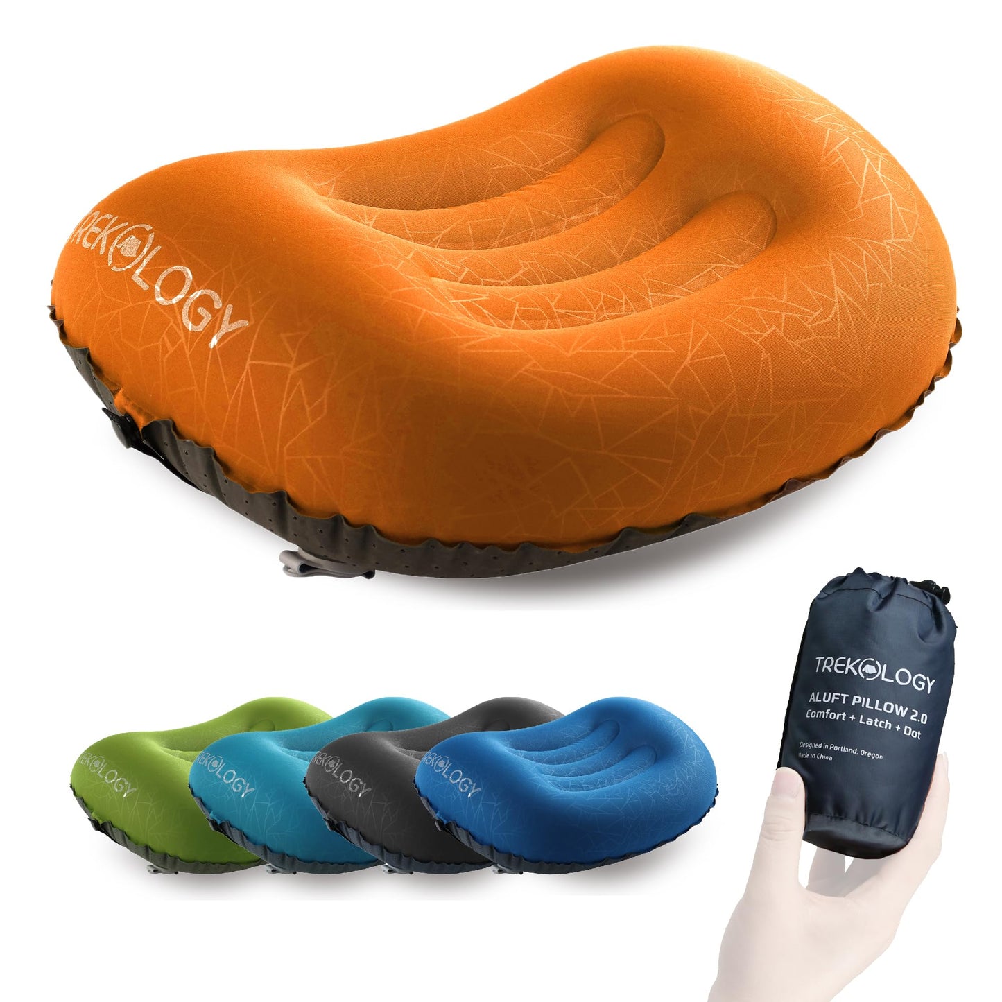 TREKOLOGY Ultralight Inflatable Camping Travel Pillow - ALUFT 2.0 Compressible, Compact