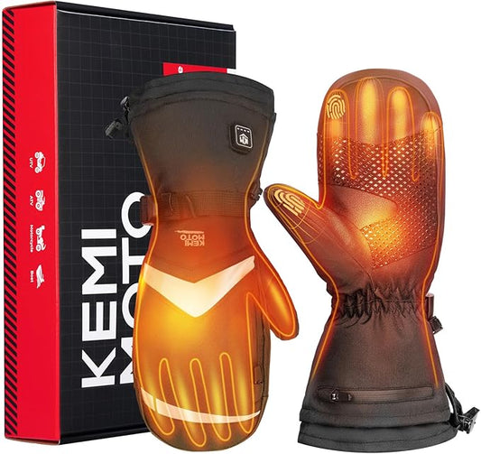 KEMIMOTO Heated Mittens for Men Women Rechargeable, Ski Mittens with Electric Battery 2pcs 7.4V 2500MAH Touchscreen Water-Resistant Warm Gloves for Winter Skiing Walk a Dog Snowmobile Camping
