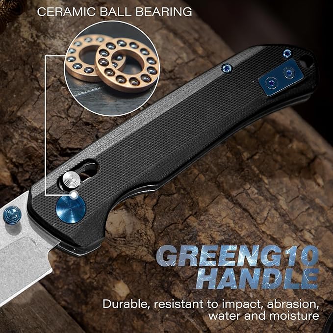 Axis Lock Folding Pocket Knife with Clip, 3.46" D2 Steel Drop Point Blade and G10 Handle, Crossbar Lock Knives for Men Women Camping Hiking Survival Pocketknife