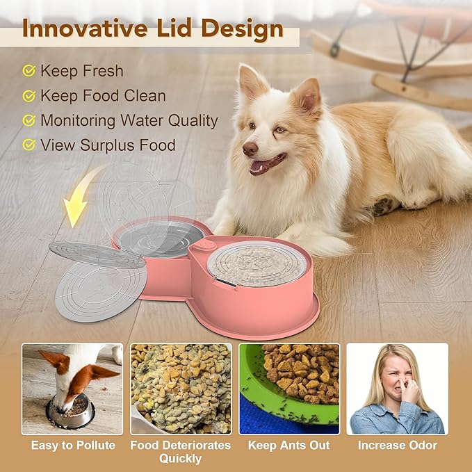 Stainless Steel Dog Bowl Set with Lids, 304 Metal Dual Food & Water Bowls for Dogs & Cats, Large Capacity Pet Feeder with Cover Keeps Food Fresh, Anti-Skid Dog Dish for Small/Medium/Large Pets