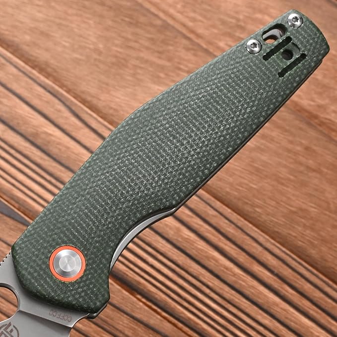 FF5 Folding Pocket Knife, DC53 Steel Blade Micarita Handle with Pocket Clip for Outdoor Camping Hunting Fishing Working (Green)