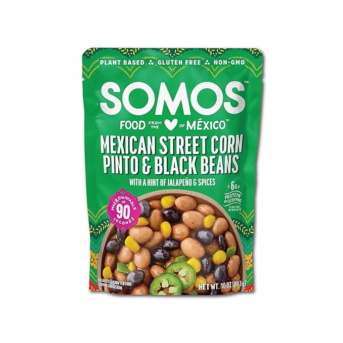 SOMOS Mexican Street Corn Pinto & Black Beans | Gluten Free, Non-GMO, Vegan Ready-to-Eat Microwavable Meals - Healthy & Plant Based Convenience - Perfect for Quick, Healthy Dining | 10oz (Pack of 6)