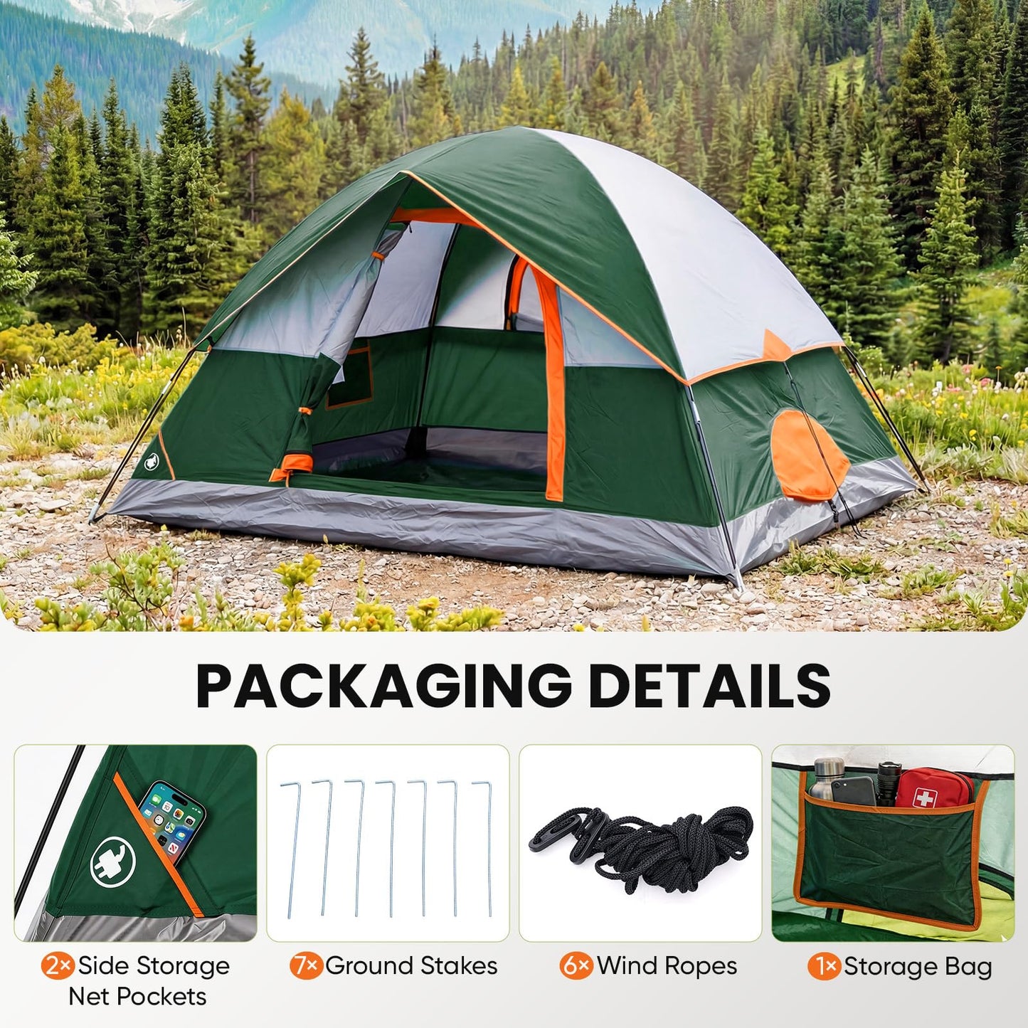OLIXIS Camping Tent 2 Person, Tent for Camping, Fast Setup, Compact Carry