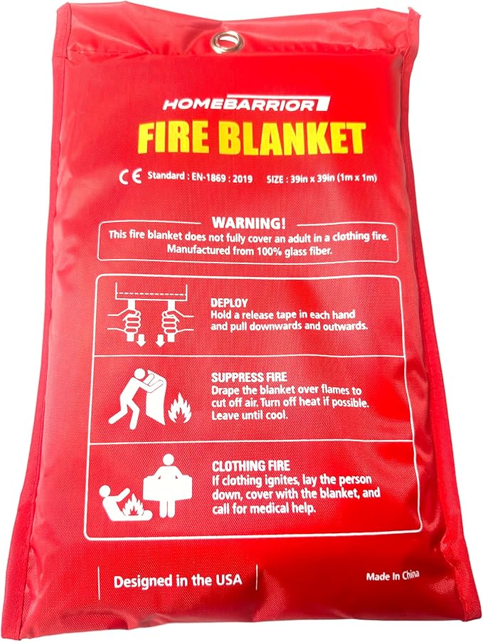 Emergency Fire Blanket for Fire Suppression, 39x39 inches Flame Retardant Fabric Fireproof Blanket, Survival Gear for Home Safety, Outdoor Camping (1 Pack)
