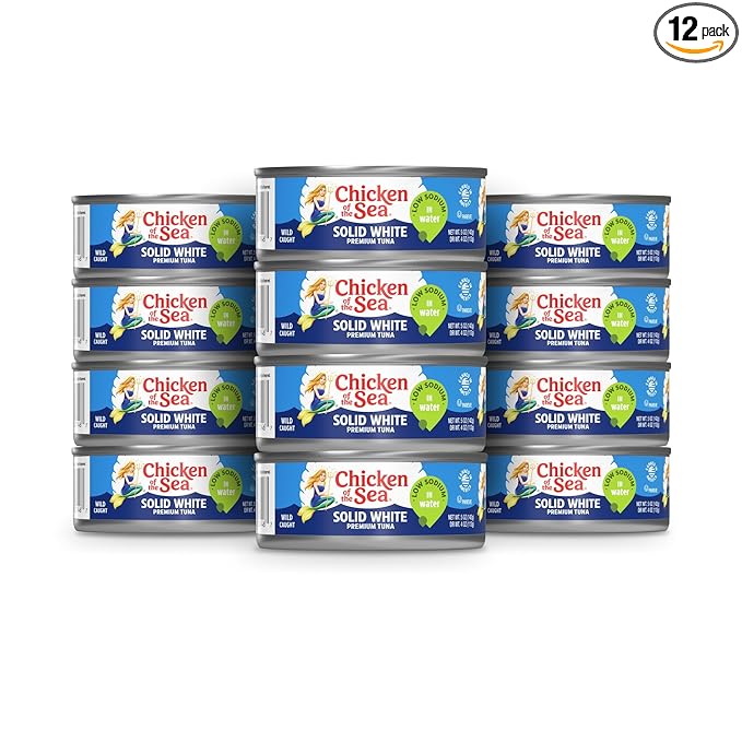 Chicken of the Sea Solid White Premium Albacore Tuna in Water, Low Sodium, Wild Caught Tuna, 5 oz. Can (Pack of 12)