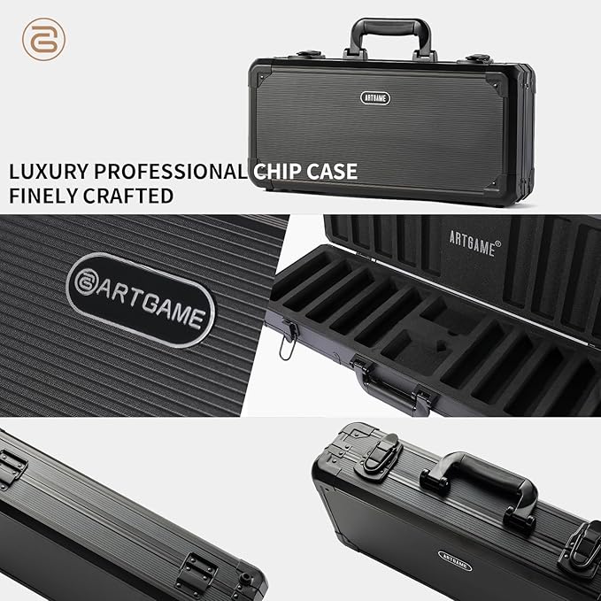 ARTGAME 14 Gram Clay Poker Chip Set for Texas Hold’em, 500Pcs Casino Style Chips, with K-Type Aluminum Case and Dealer Buttons.