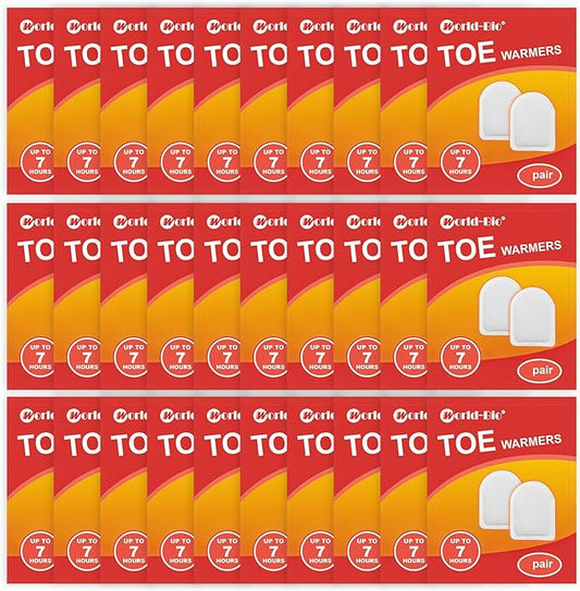 WORLD-BIO Toe Warmers Adhesive 10/20/30/40 Pairs - Long Lasting Safe Natural Odorless Air Activated Warmers Up to 8 Hours of Heat - Heated Insoles Toe Foot Warmers Keep Foot Warm in Chill Winter