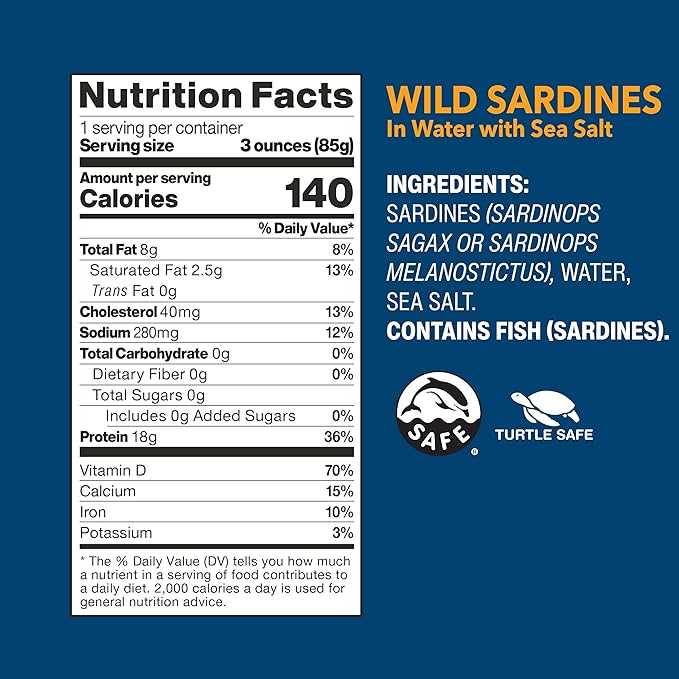 Wild Planet Wild Sardines in Water with Sea Salt, Tinned Fish, Non-GMO, Sustainable 4.4 Ounce (Pack of 12)