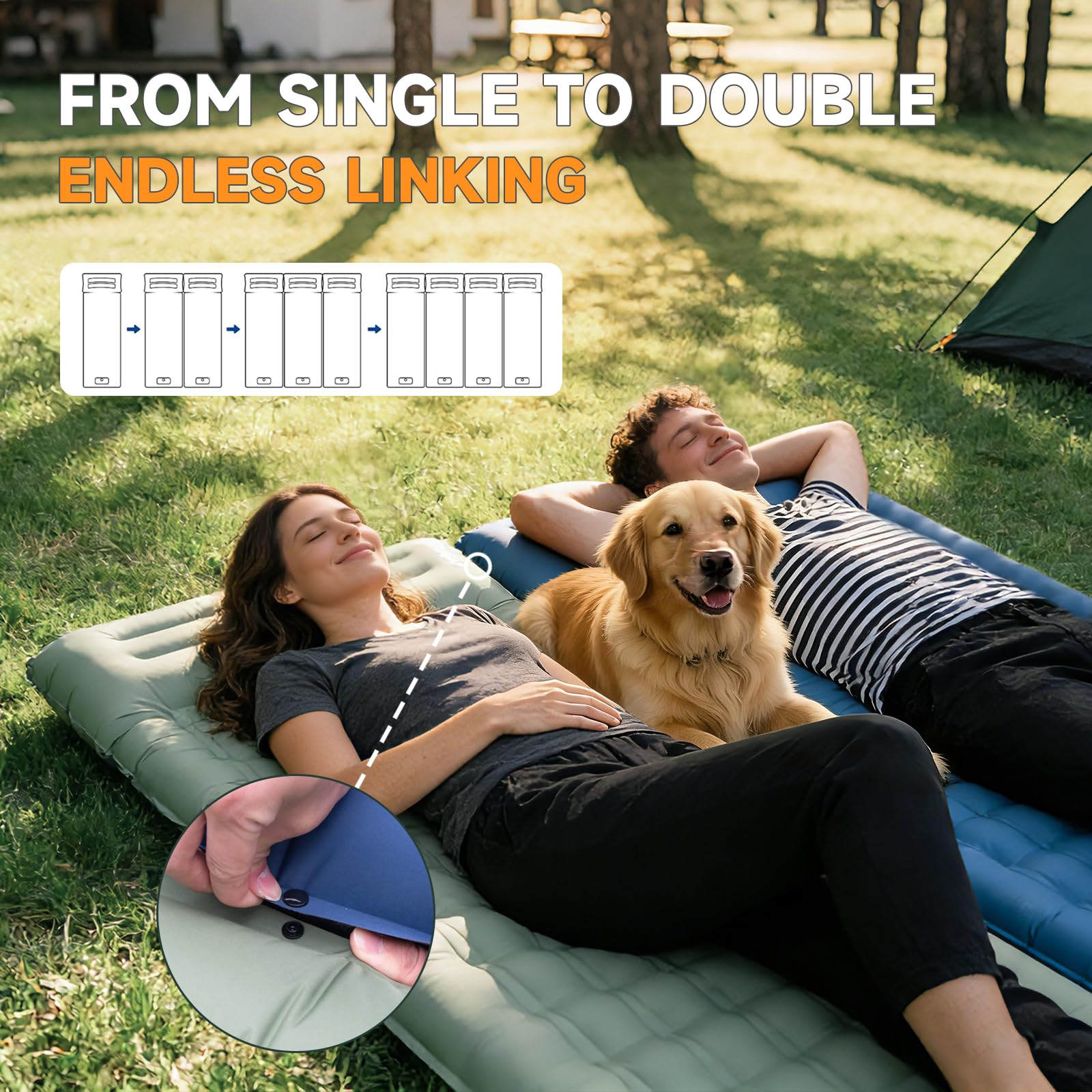 Aonhom Camping Sleeping Pad, 6" Extra Thick Sleeping Mat with Pillow Built-in Foot Pump, 32.7"