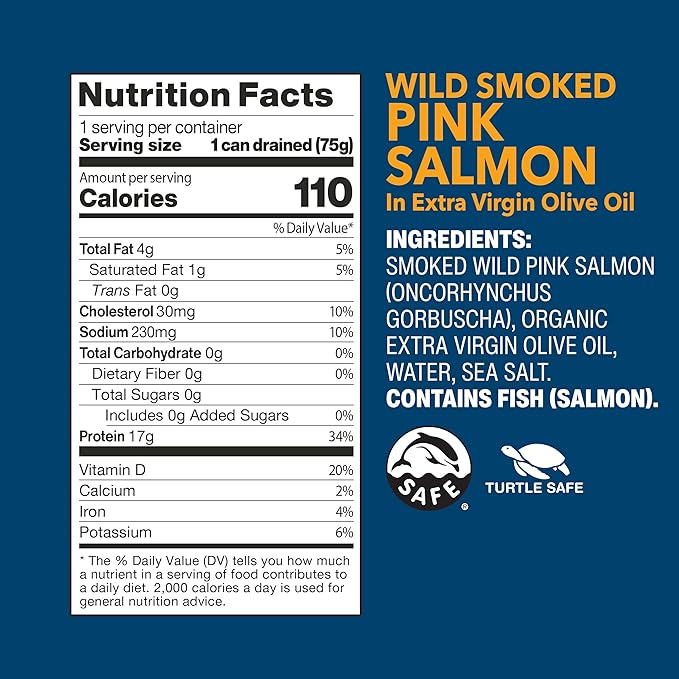 Wild Planet Wild Smoked Pink Salmon Fillets in Extra Virgin Olive Oil, Tinned Fish, Canned Salmon, Sustainably Wild-Caught, Non-GMO, Keto and Paleo, 3.9 oz, pack of 12